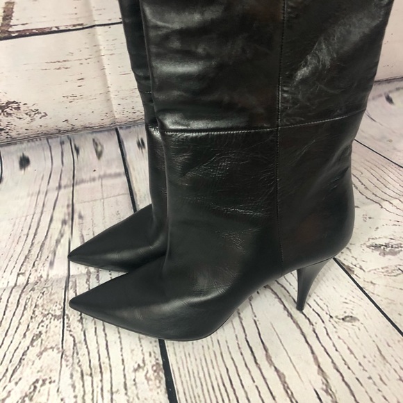 Saint Laurent Tall Slouch Leather Boots Black Knee High YSL 37 - Picture 11 of 16